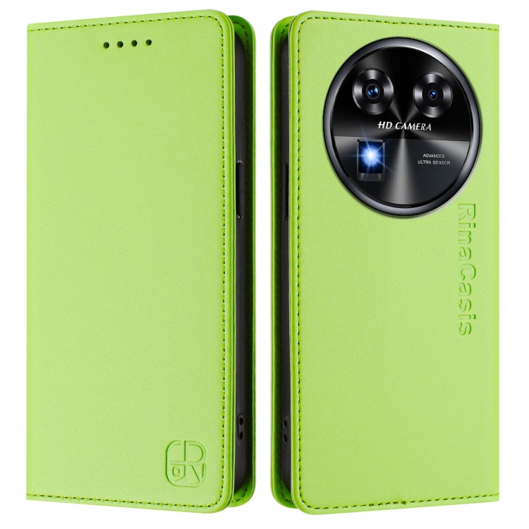 Funda de Cuero Rfid para Oukitel C37 Rc01 con Doble Pliegue y Succión Magnética (Verde Hierba)