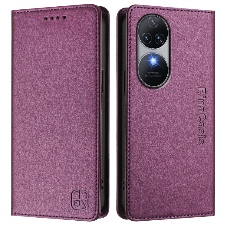 Funda de Cuero Rfid con Doble Pliegue y Succión Magnética para Oukitel C38 Rc01 (Violeta)