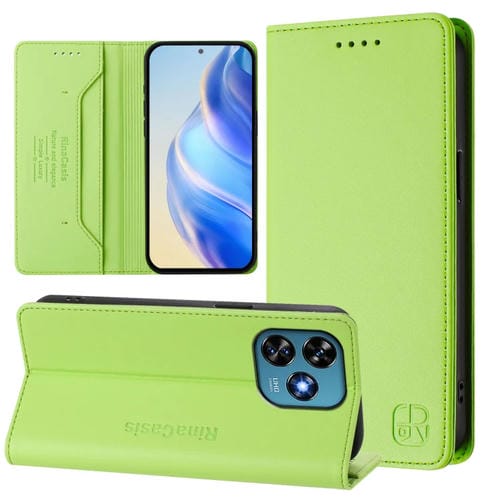 Funda Cuero Rfid con Doble Pliegue y Succión Magnética para Oukitel C51 Rc01 (Verde Hierba)