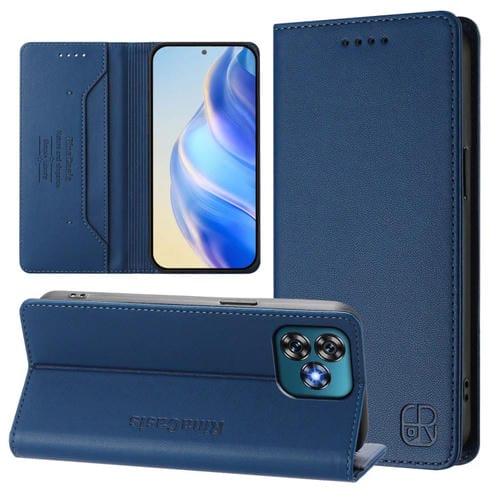 Funda de Cuero con Doble Pliegue y Succión Magnética RFID para Oukitel C53 Rc01 (Azul Oscuro)