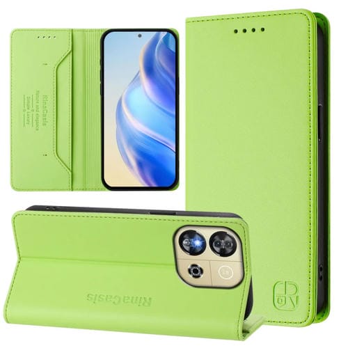 Funda de Cuero con Doble Pliegue y Succión Magnética para Oukitel C57/C57S/C57 Pro Rc01 (Verde Hierba)