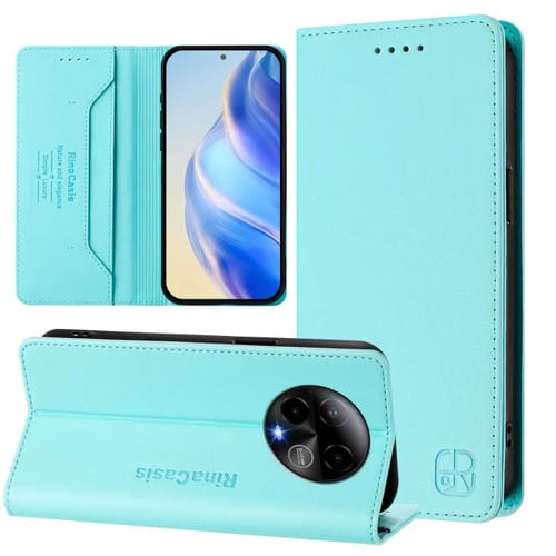 Funda de Cuero RFID con Doble Pliegue y Succión Magnética para Blu Bold K50 RC01 (Verde Menta)
