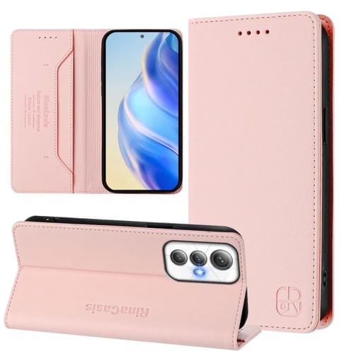 Funda de Cuero con Doble Pliegue y Succión Magnética RFID para Cubot Max 5 Rc01 (Rosa)
