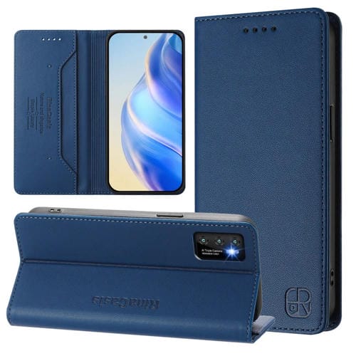 Funda de Cuero Cubot P50 Rc01 Doble Pliegue Succión Magnética Rfid (Azul Oscuro)