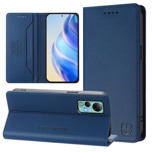 Funda de Cuero Ulefone Note 14 Rc01 con Doble Pliegue y Succión Magnética Rfid (Azul Oscuro)