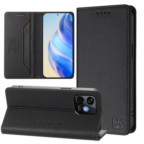 Funda de Cuero para Ulefone Note 16 Pro Rc01 con Doble Pliegue y Succión Magnética (Negro)