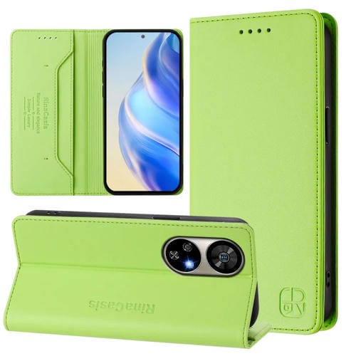 Funda de Cuero para Ulefone Note 17 Pro Rc01 con Doble Pliegue y Succión Magnética (Verde Hierba)