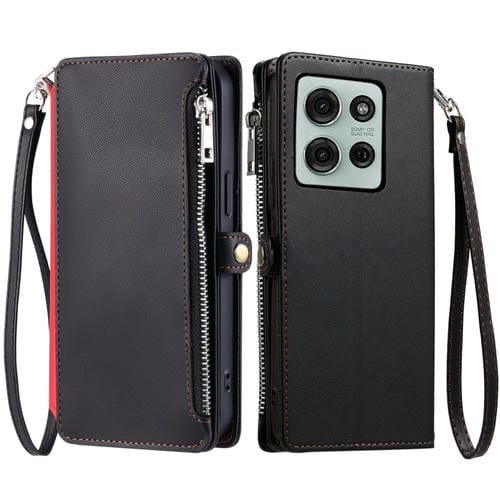Funda para Teléfono Motorola Moto G75 5G con Cremallera y Ranura para Tarjetas (Negro)