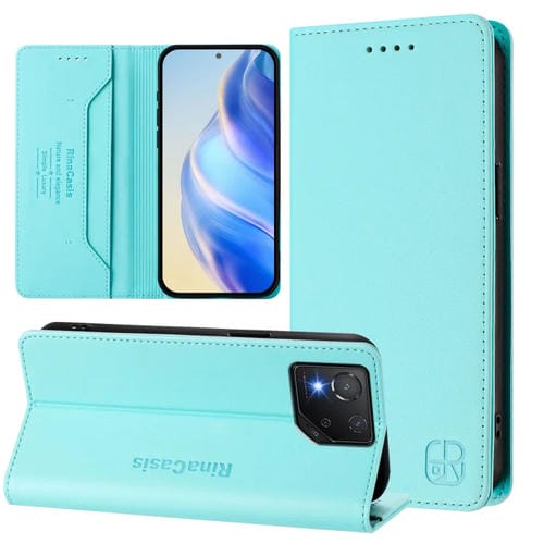 Funda de Cuero Rfid con Doble Pliegue y Succión Magnética para Asus Rog Phone 8/8 Pro Rc01 (Verde Menta)