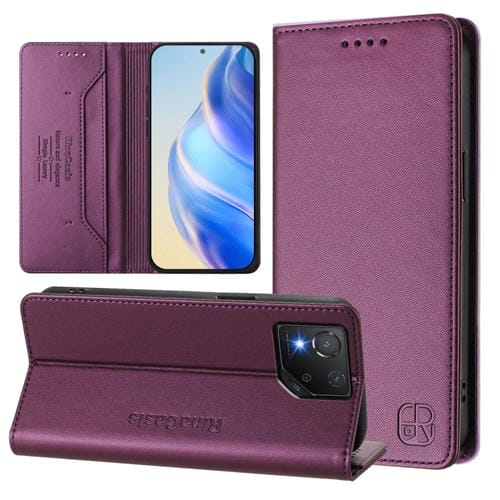 Funda de Cuero Rfid con Doble Pliegue y Succión Magnética para Asus Rog Phone 8/8 Pro Rc01 (Violeta)