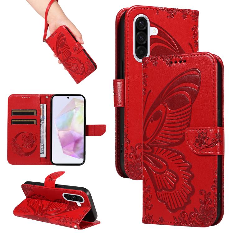 Funda de cuero con relieve de mariposa para Samsung Galaxy A36 5G / M56 5G (roja)