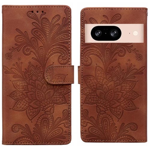 Funda de Cuero con Hebilla Magnética y Diseño Floral para Google Pixel 8 (Marrón)