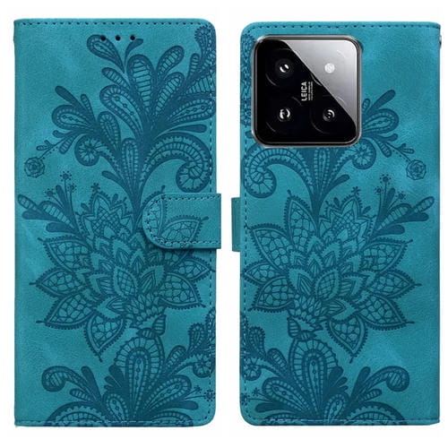 Funda De Cuero Con Hebilla Magnética Y Encaje Floral En Relieve Para Xiaomi 14 (Verde)