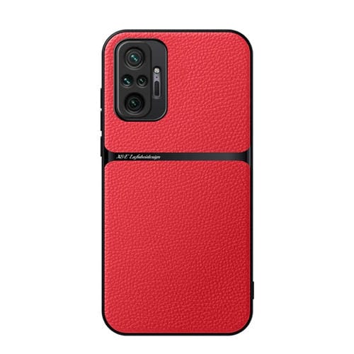 Funda para Teléfono con Tapa Magnética de Cuero de Lichi y Protección Total Contra Golpes para Redmi Note 10 Pro/Note 10 Pro Max (Rojo)