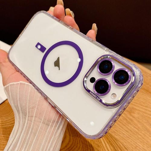 Funda para iPhone 11 Pro Transparente con Protección Magsafe y Película para Lentes (Morado)