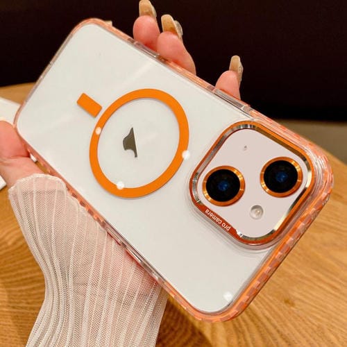 Funda Transparente Magsafe para iPhone 14 Plus con Película para Lente (Naranja)