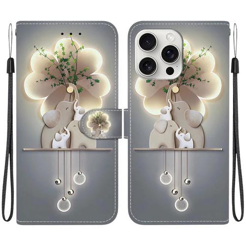 Funda de Cuero iPhone 16 Pro Dibujo Colores Textura Cristal (Tres Ciervos)