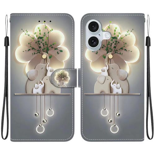 Funda de Cuero para iPhone 16 con Dibujo de Colores y Textura de Cristal (Tres Ciervos)