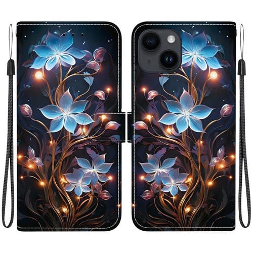 Funda de Cuero para iPhone 13 con Dibujo de Colores y Textura de Cristal (Flor de Linterna Pequeña)