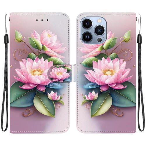 Funda de Cuero iPhone 12/12 Pro Lotus Dibujo Colores Textura Cristal