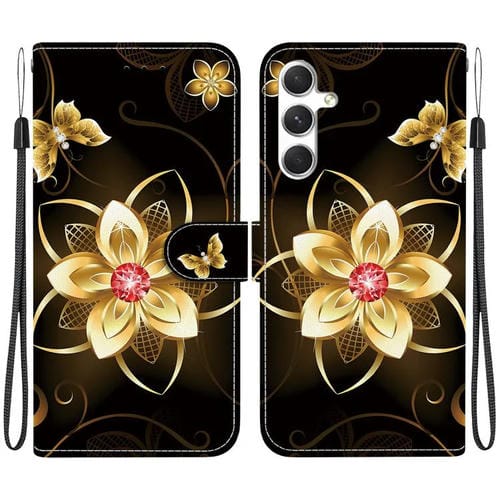 Funda Cuero Samsung Galaxy A35 5G Dibujo Colores Textura Cristal (Flor Dorada)