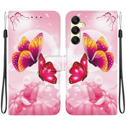 Funda de Cuero Samsung Galaxy A25 5G Dibujo Colores Textura Cristal (Mariposas Rosas)