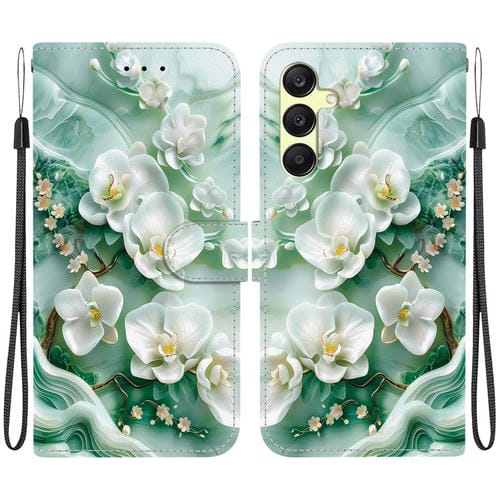 Funda de Cuero Samsung Galaxy A25 5G Dibujo Colores Textura Cristal (Flores de Jade)
