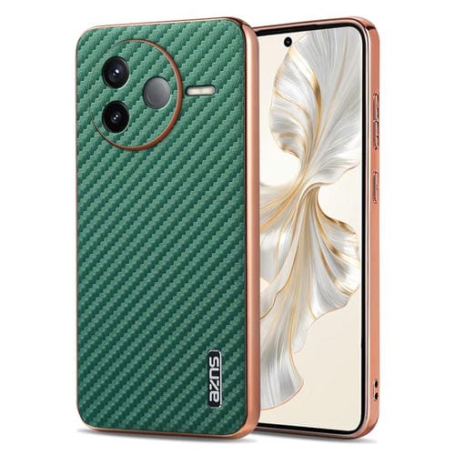 Funda para Teléfono con Textura de Fibra de Carbono con Borde Galvanizado Azns para Redmi K80 (Verde)