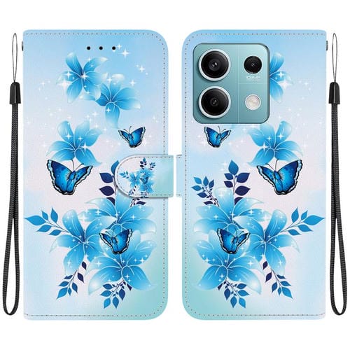 Funda de Cuero con Dibujo de Colores y Textura de Cristal para Redmi Note 13 5G (Mariposas Azules)