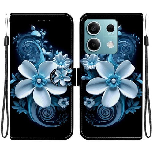 Funda de Cuero con Dibujo de Colores y Textura de Cristal para Redmi Note 13 5G (Orquídea Negra)