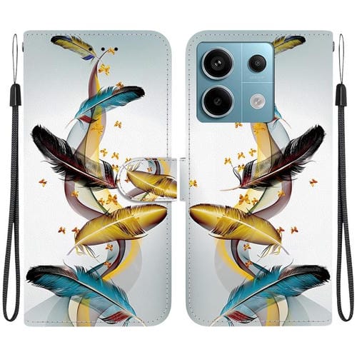 Funda de Cuero con Dibujo de Colores y Textura de Cristal para Redmi Note 13 Pro 5G (Plumas de Mariposa Doradas)