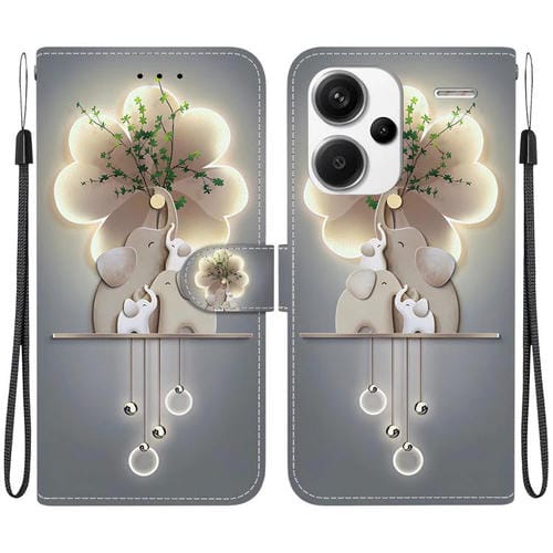 Funda de Cuero con Dibujo de Colores y Textura de Cristal para Redmi Note 13 Pro+ 5G (Elefantes)
