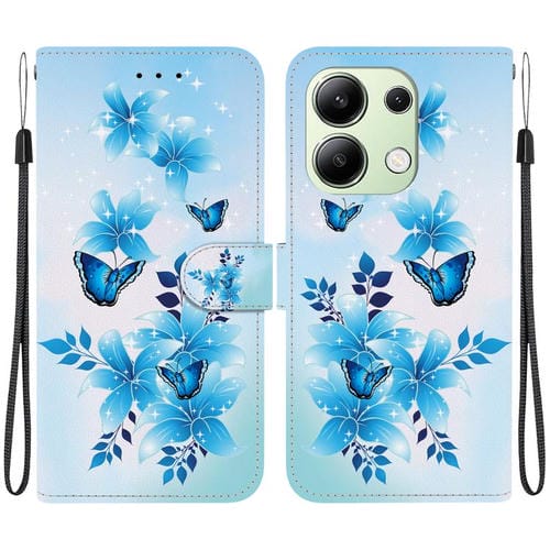 Funda de Cuero con Dibujo de Colores y Textura de Cristal Global para Redmi Note 13 4G (Mariposas Azules)