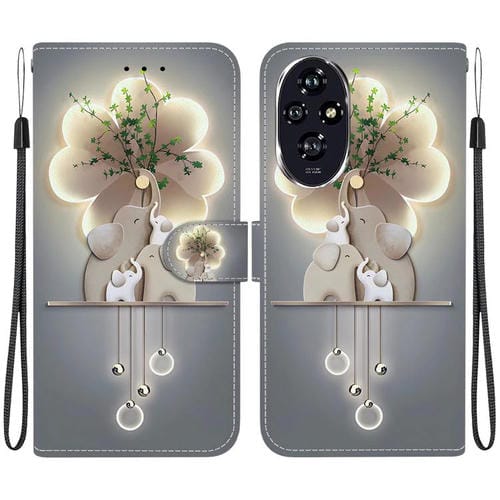 Funda de Cuero con Dibujo y Textura de Cristal para Honor 200 5G (Elefantes)