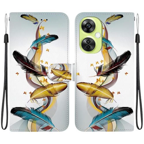 Funda de Cuero para OnePlus Nord Ce 3 Lite/N30 con Dibujo de Colores y Textura de Cristal (Plumas de Mariposa Doradas)
