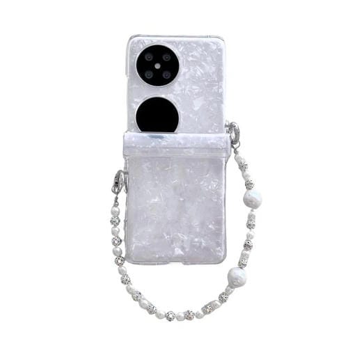 Funda para Teléfono Huawei Pocket 2 Textura Perlada Tres Piezas con Pulsera (Blanca)