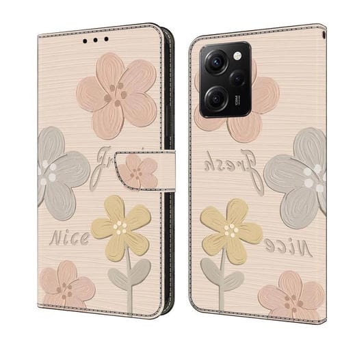 Funda de Cuero Pintada a Mano para Redmi Note 12 Pro 5G Global Fresh (Flores Beige)