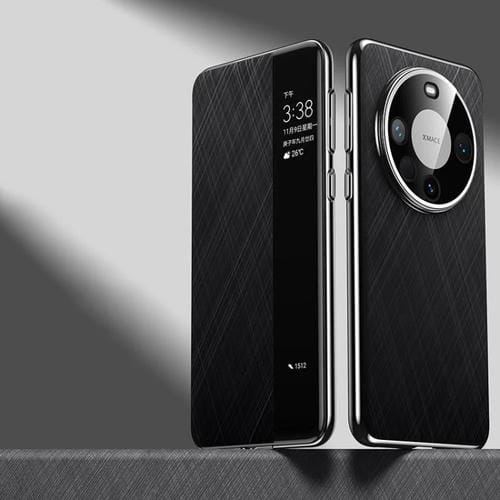 Funda de Cuero con Ventana Smart View para Huawei Mate 60 (Negro)