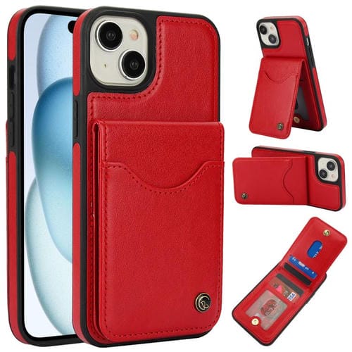 Funda de Cuero para iPhone 15 Awquer con Tapa Vertical y Tarjetero (Rojo)