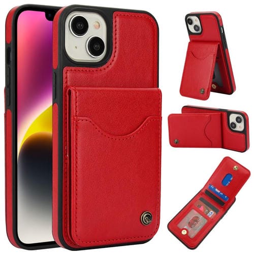 Funda para iPhone 14/13 Awquer Cuero con Tapa Vertical Tarjetas y Soporte (Rojo)