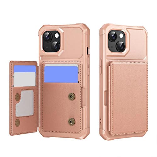 Funda de Cuero con Tapa Horizontal para iPhone 15 con Tarjetero (Oro Rosa)