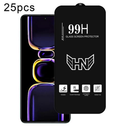 Para Redmi K60 25 Piezas de Película de Vidrio Templado de Pantalla Completa de Arco Grande de Aluminio Alto