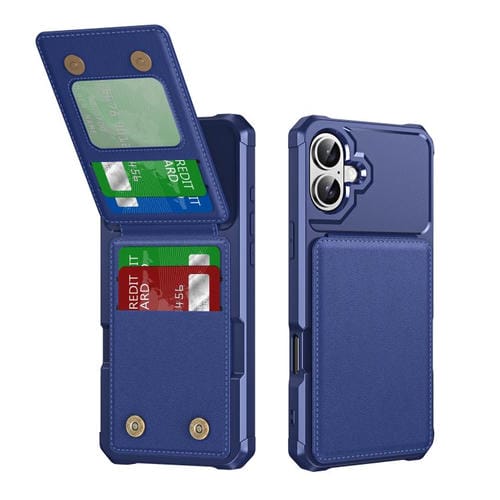 Funda de Cuero con Tapa Vertical para iPhone 16 Tarjetero (Azul Oscuro)