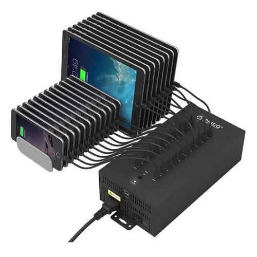 Concentrador USB 2.0 Orico IH20P de 20 Puertos de Grado Industrial con Enchufe Británico (Negro)