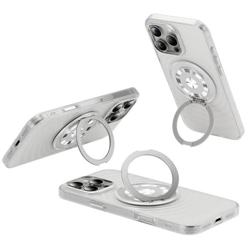 Funda para Teléfono iPhone 16 Pro con Soporte Magsafe y Diseño de Ondas (Transparente y Blanca)