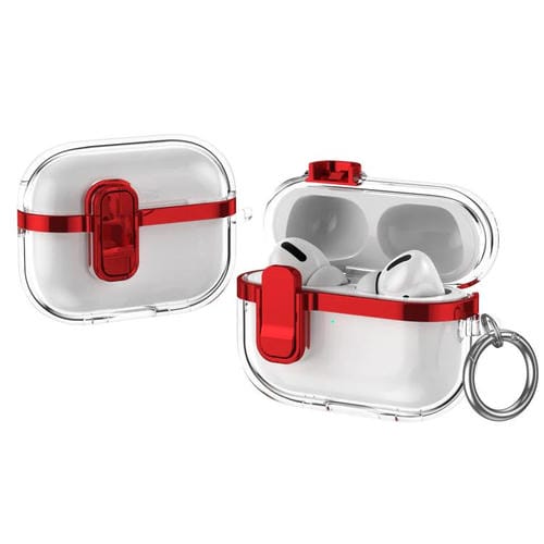 Estuche para Auriculares Inalámbricos Airpods Pro Transparente Galvanizado con Cierre de Seguridad (Rojo)