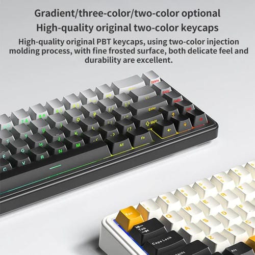 Teclado Mecánico Aula F65 de 67 Teclas con Conexión 2,4 G, Bluetooth y Cable, RGB Gaske (Eje Gris, Blanco, Amarillo y Azul)