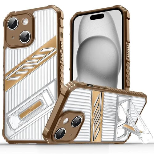 Funda híbrida TPU para iPhone 15 con soporte para PC (Dorado del Desierto)