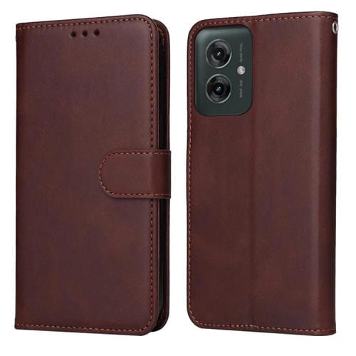 Funda de Piel con Tapa para Motorola Moto G55 (Marrón) Textura Clásica Becerro