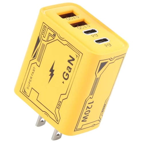 Adaptador de carga Ko-72 Gan 120 W 4 puertos 2 PD 2 QC 3.0 USB y USB-C (Amarillo)